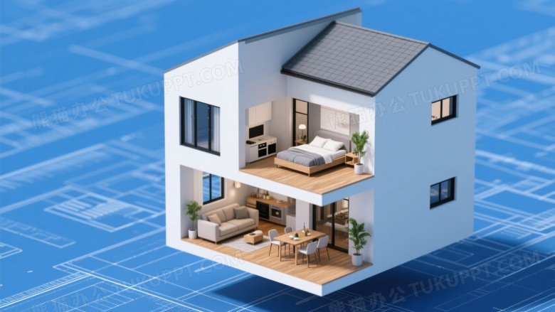 现代两层住宅剖面模型高清图片