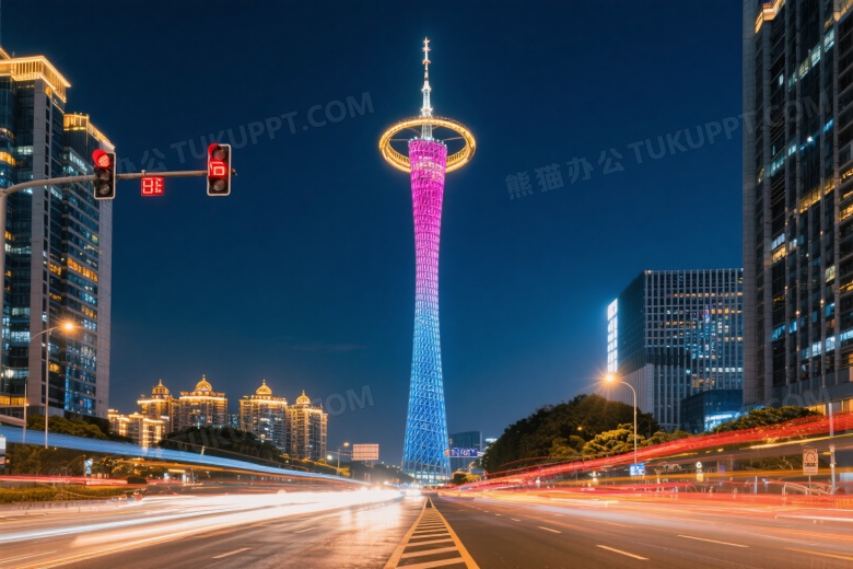 广州塔夜景对称构图图片