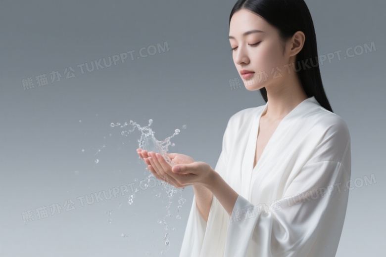 亚洲女性掬水特写图片