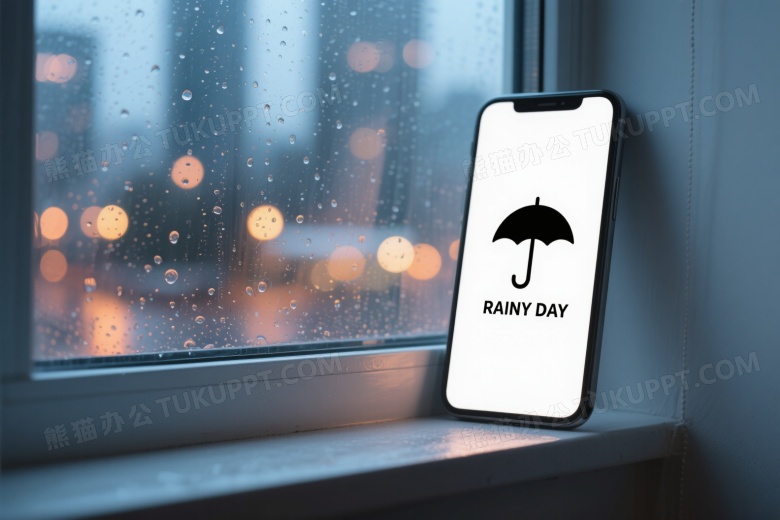 智能手机窗台雨夜场景图片