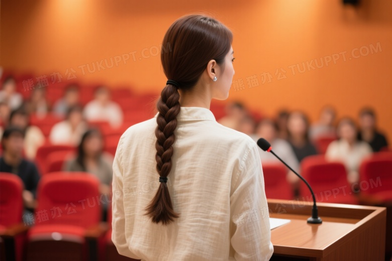 亚洲女性演讲台前侧逆光图片