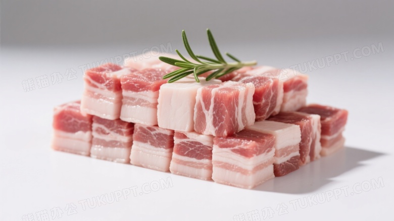 五花肉块俯拍配迷迭香图片