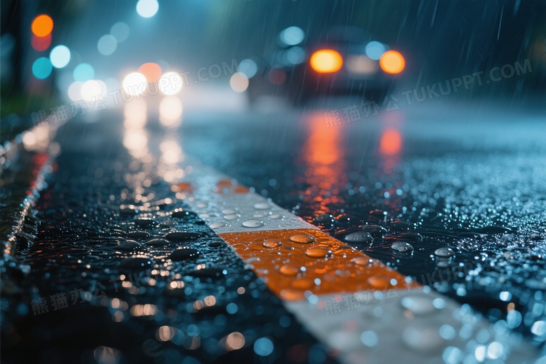 雨夜沥青路面水珠特写图片