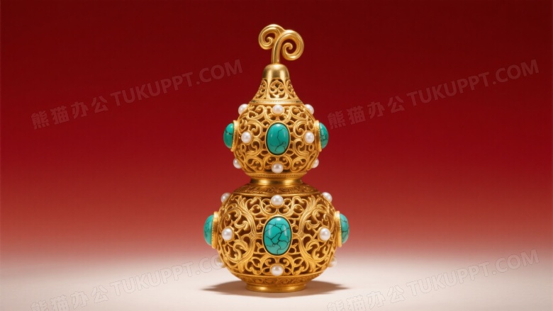 金质葫芦宝瓶深红背景高清图片