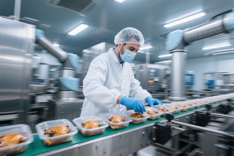 工人操作食品包装流水线图片