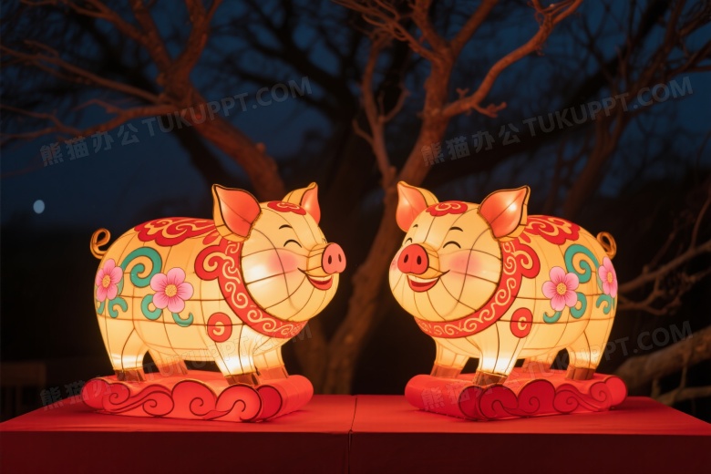 中式猪形花灯展台陈列图片