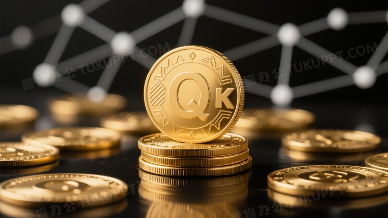 金色加密货币硬币堆叠特写图片