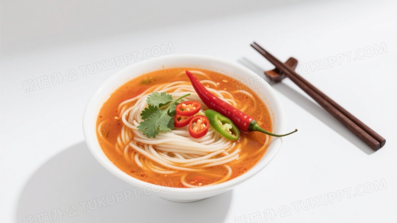 俯拍亚洲风味汤面特写图片