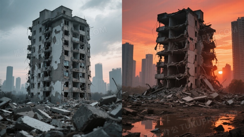 双联画呈现灾后建筑变迁图片
