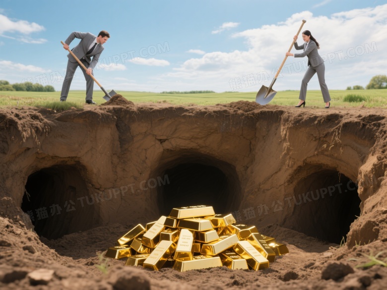 土壤剖面金条洞穴挖掘场景图片