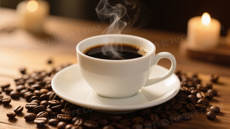 白瓷咖啡杯热气升腾逆光图片