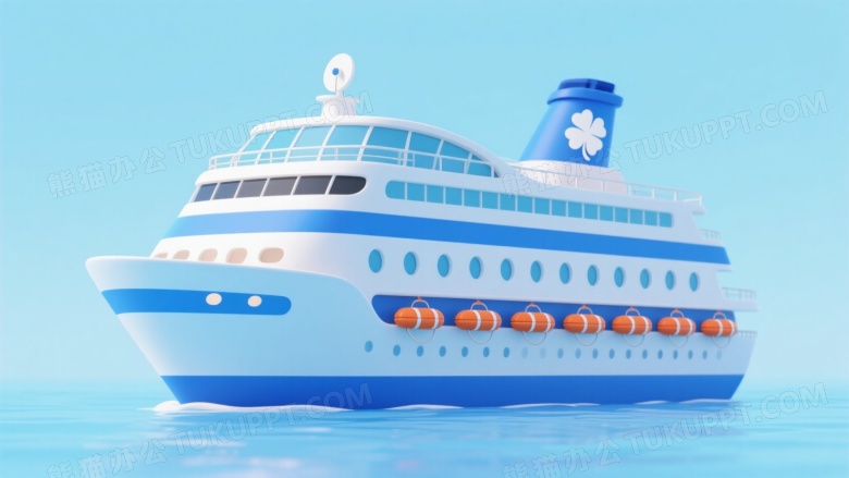 蓝白现代游轮水面漂浮插画图片
