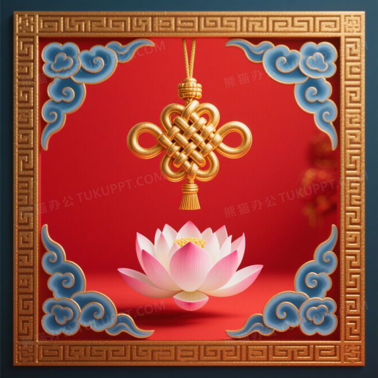金色吉祥结莲花祥云对称图片