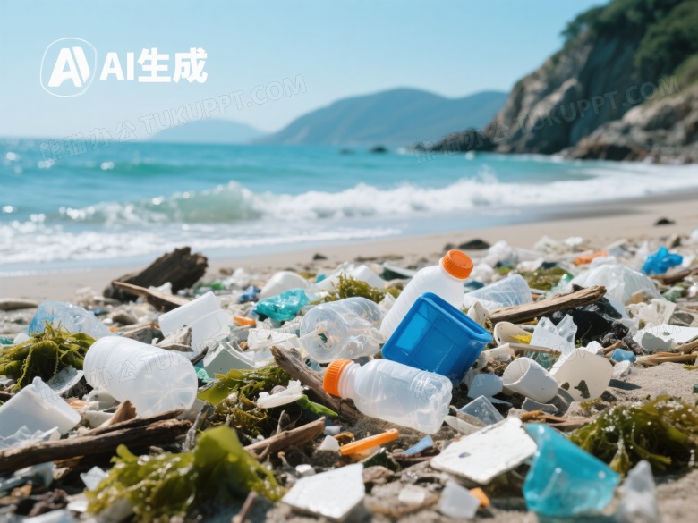 海滩塑料垃圾特写图片