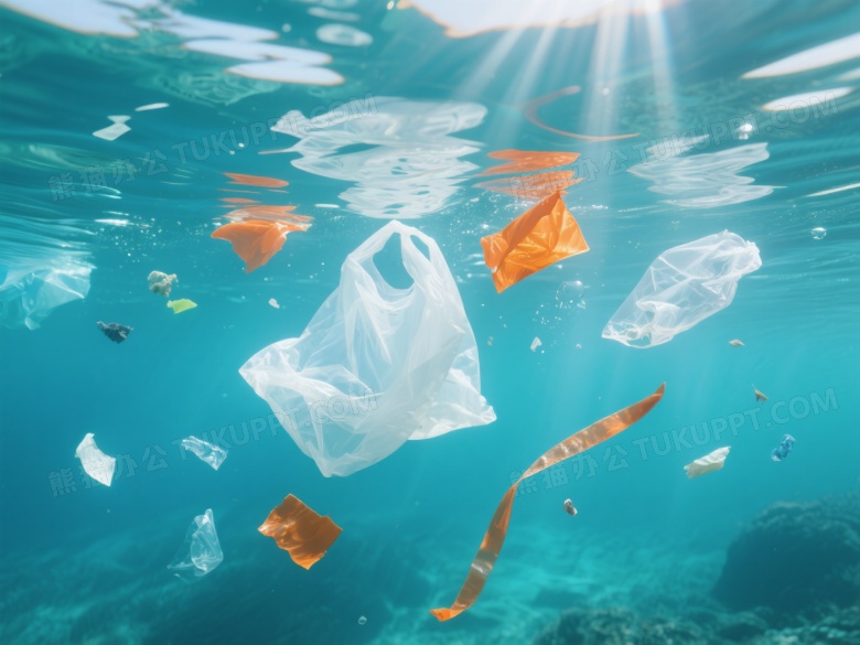 水下塑料垃圾悬浮光束图片