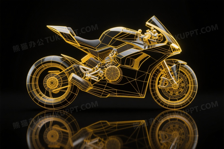 金色线框摩托车三维模型图片