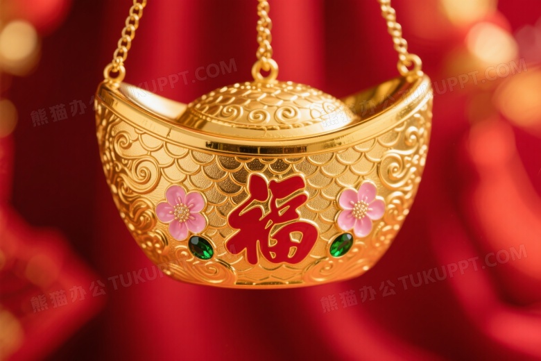 金色元宝挂饰特写图片
