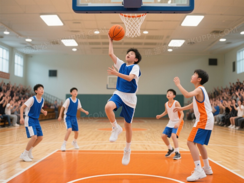 青少年腾空投篮瞬间图片