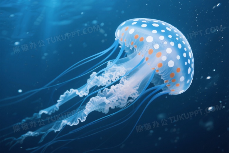 蓝白斑点水母深海漂浮逆光图片