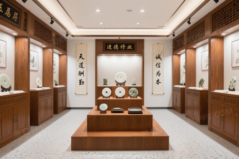 中式玉石展厅陈列高清图片