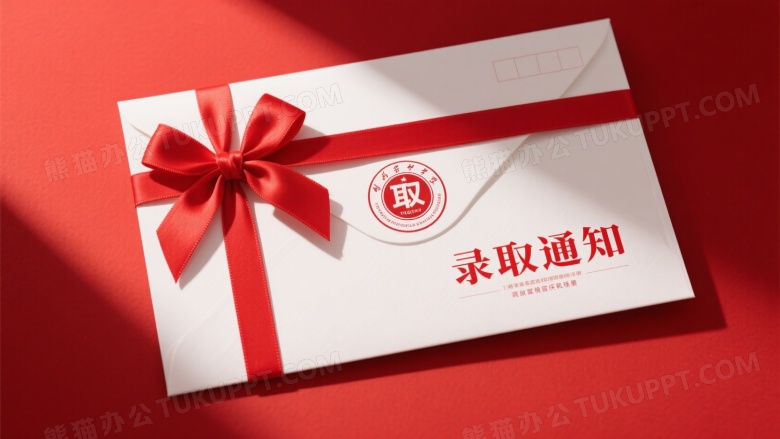 红色背景录取通知书俯拍图片