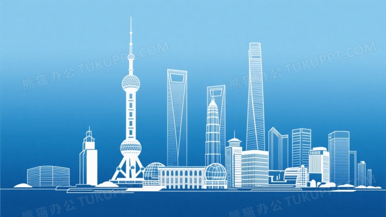 陆家嘴天际线线稿插画图片