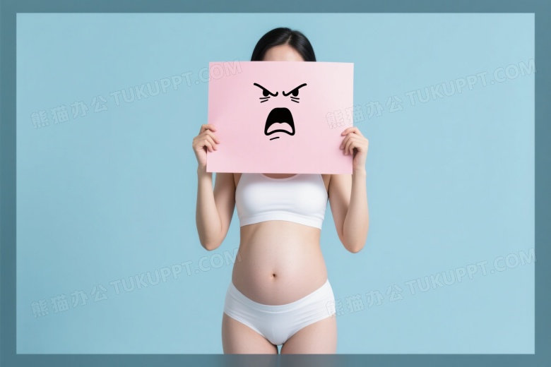 亚洲女性举愤怒表情纸板图片
