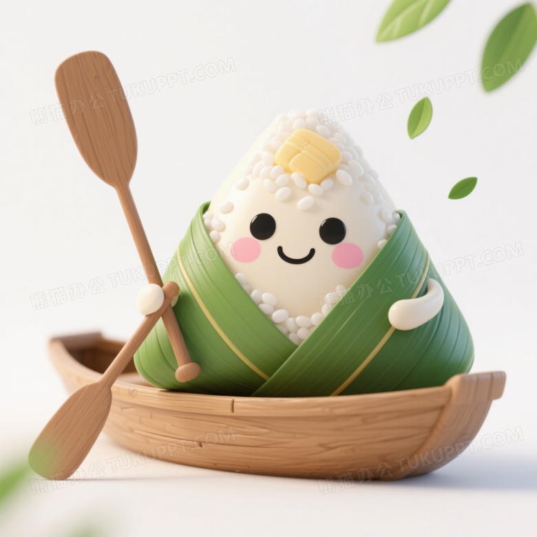 拟人粽子坐小船划桨图片