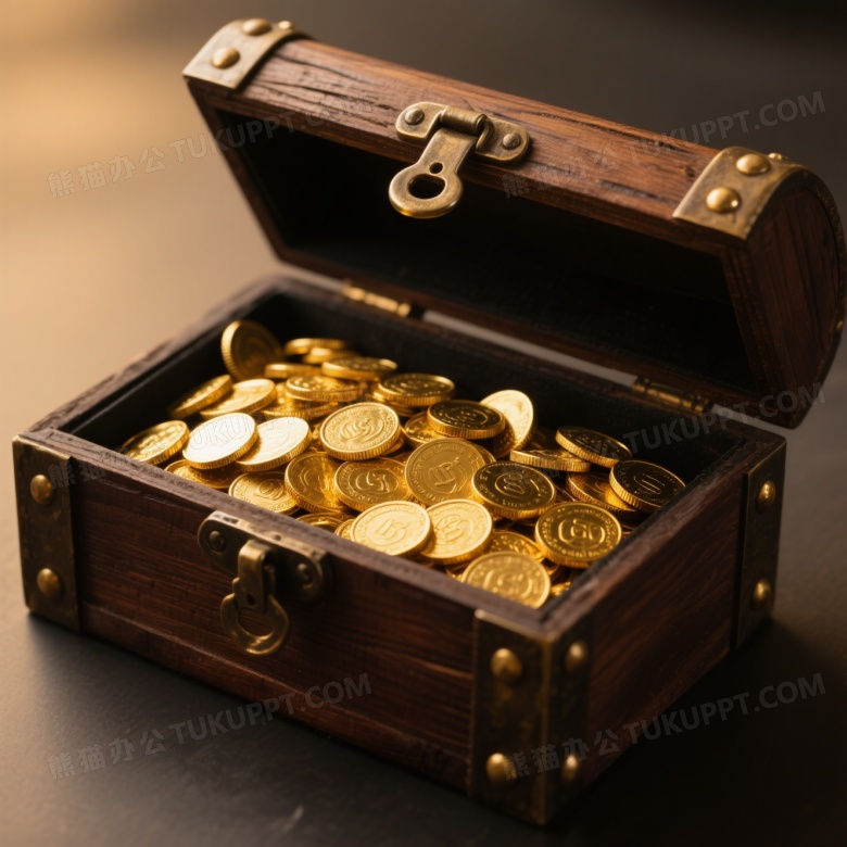复古宝箱金币特写图片