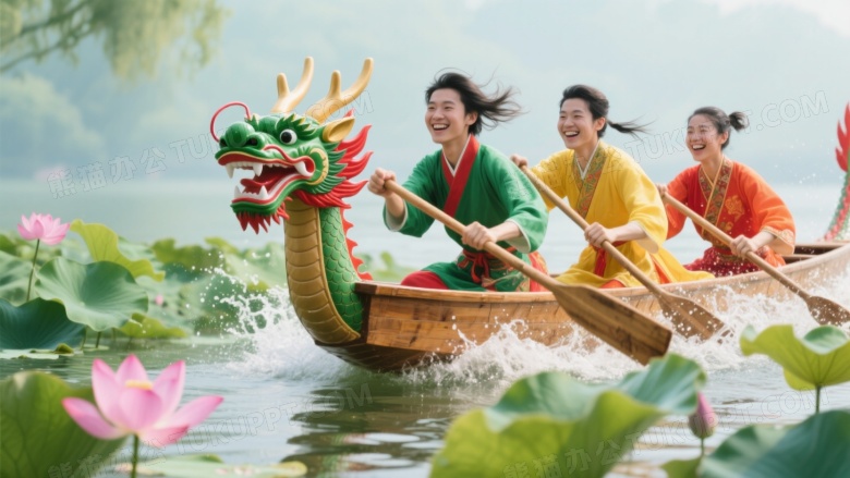 亚洲青年龙舟划桨节日庆典图片