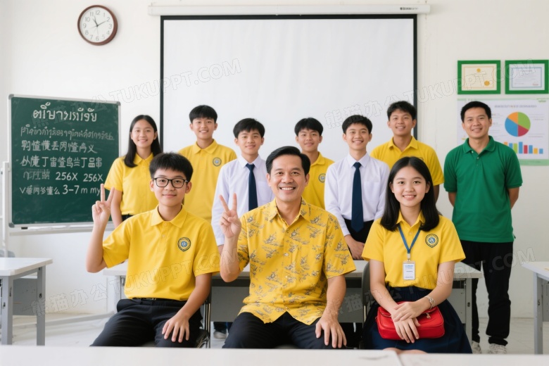 师生教室合影暖光图片
