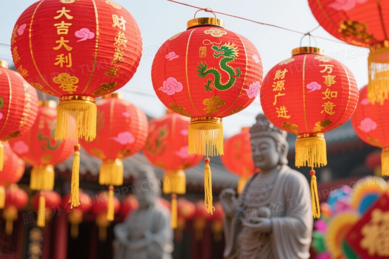 红色中式纸灯笼特写图片