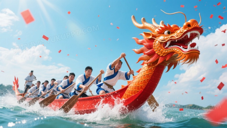 龙舟竞渡划手奋力划桨高清图片