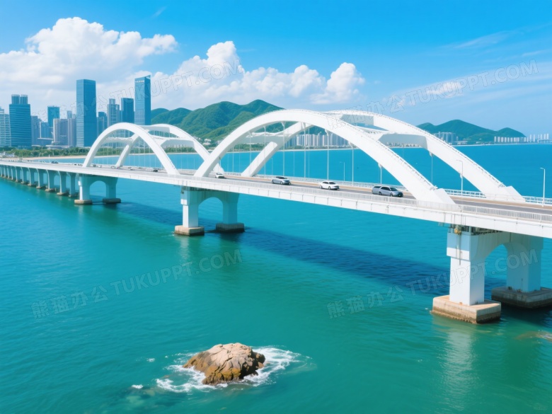 白色双拱跨海大桥全景图片