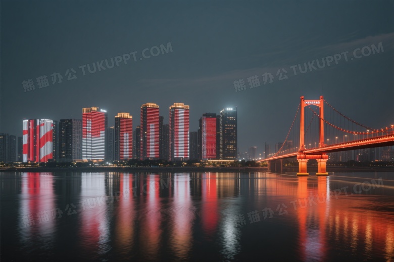夜景城市天际线低角度平视图片