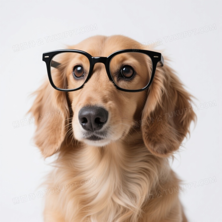 戴黑框眼镜腊肠犬正视镜头图片