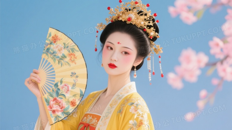 古风女性持扇汉服半身像图片