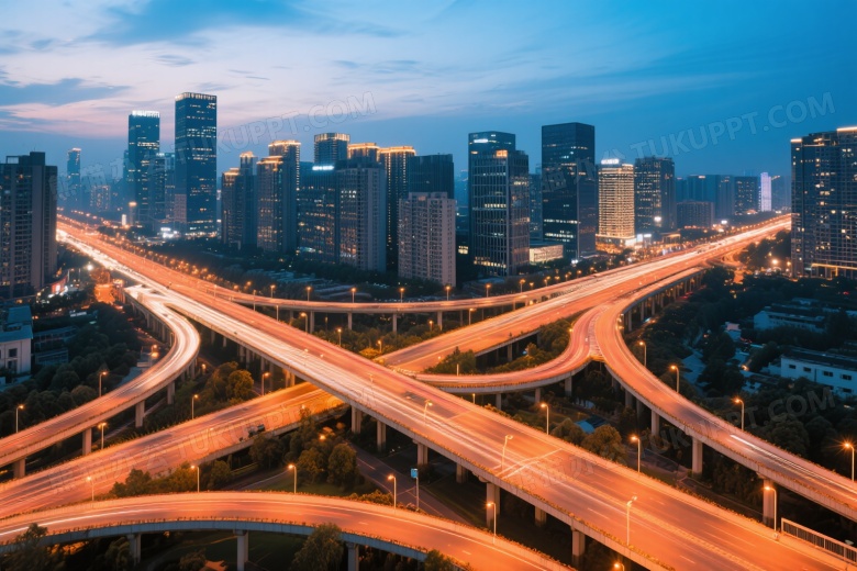 俯拍城市立交桥夜景图片