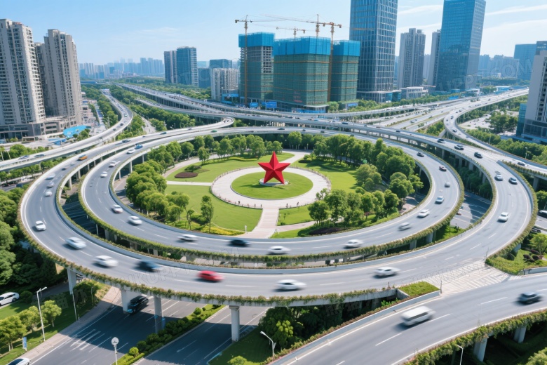 俯拍城市立交桥环形枢纽图片