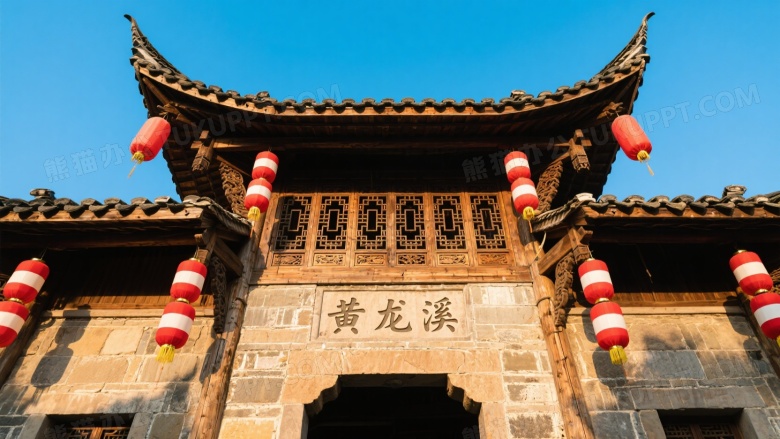 黄龙溪古建门楼仰拍图片
