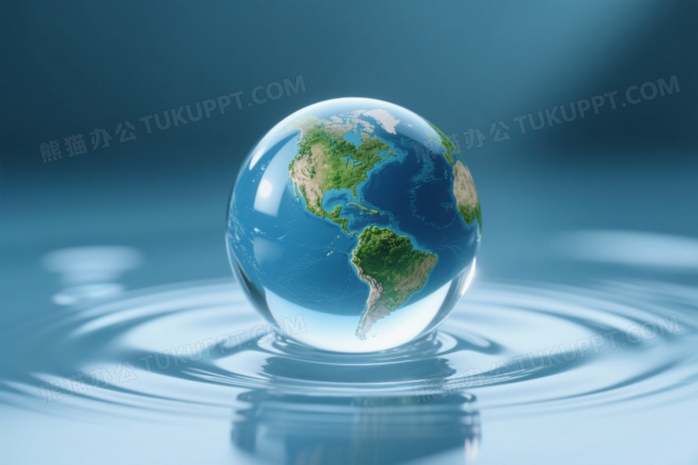 水滴中悬浮地球模型特写图片