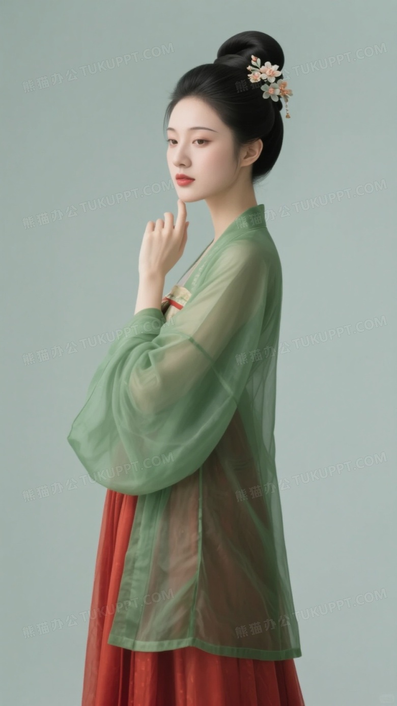 亚洲女性古风服饰侧身特写图片