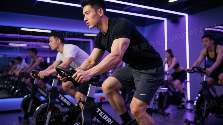 健硕男性室内骑行动感单车图片