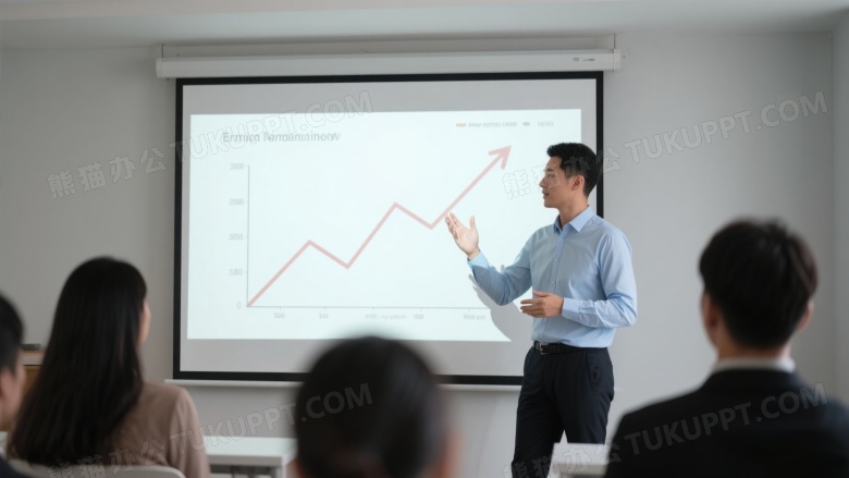 男性讲师讲解折线图图片
