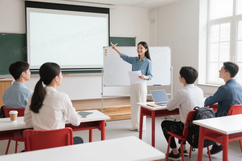 亚洲女性讲师授课白板讲解图片