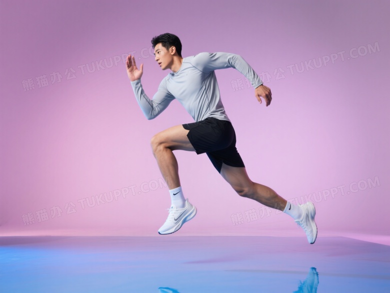 男运动员腾空奔跑柔光图片