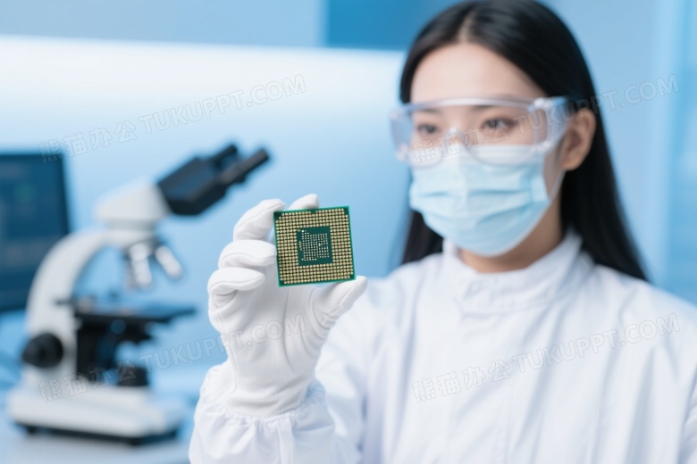科研人员持CPU芯片特写图片