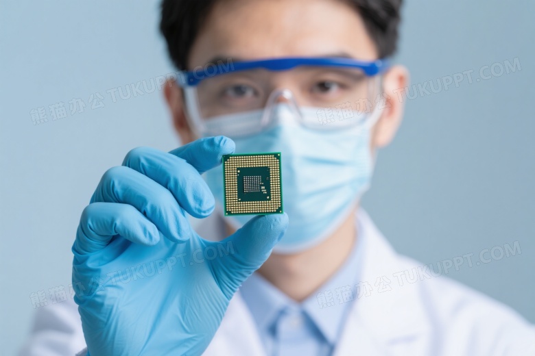 科研人员持CPU芯片特写图片
