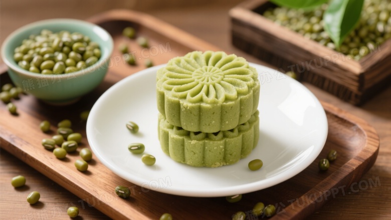 绿豆糕俯拍特写图片