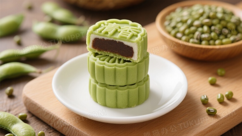 青绿绿豆糕切面特写图片